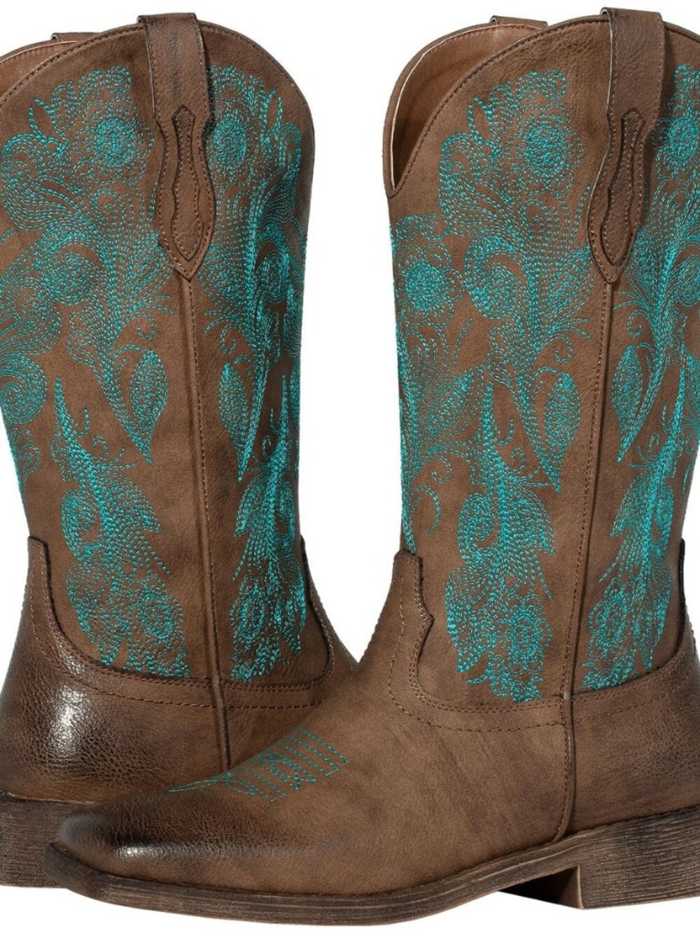 Women's Floral Cowgirl Cowboy Boots Square Toe